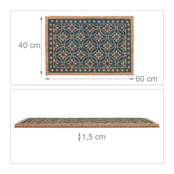 Dørmåtte kokosfiber med blomsterdesign