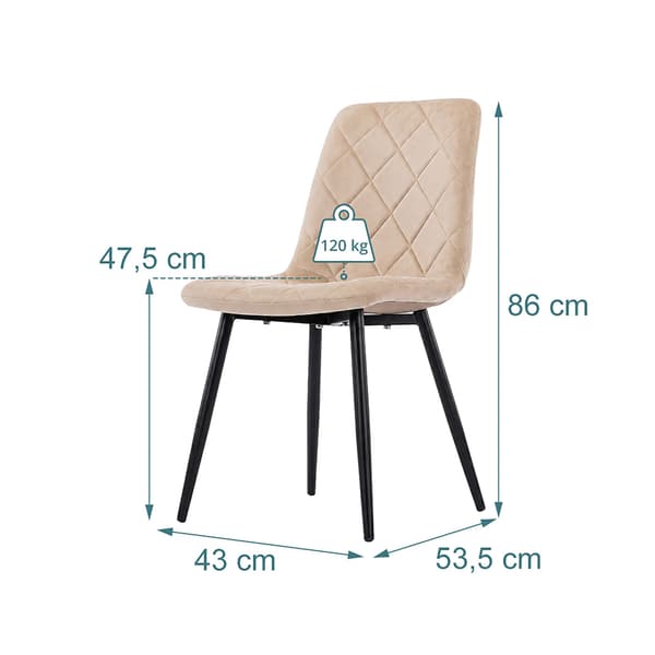 Matstolar i sammet, beige, 4-pack, klädda, modern design