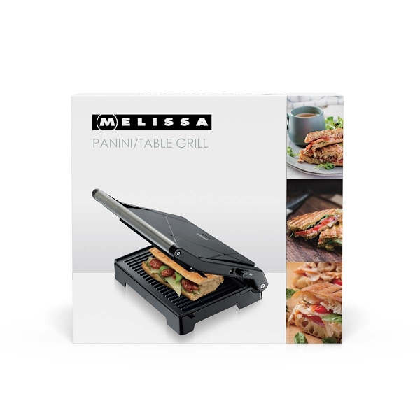 Panini-grilli ja kontaktgrilli tarttumattomalla pinnoitteella ja ylikuumenemissuojalla 1000W Musta