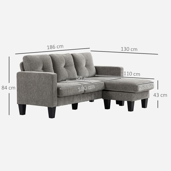 L-formet sofa, Chenille-stof, brun, pladsbesparende design