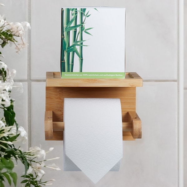 Bambuinen wc-paperiteline hyllyllä