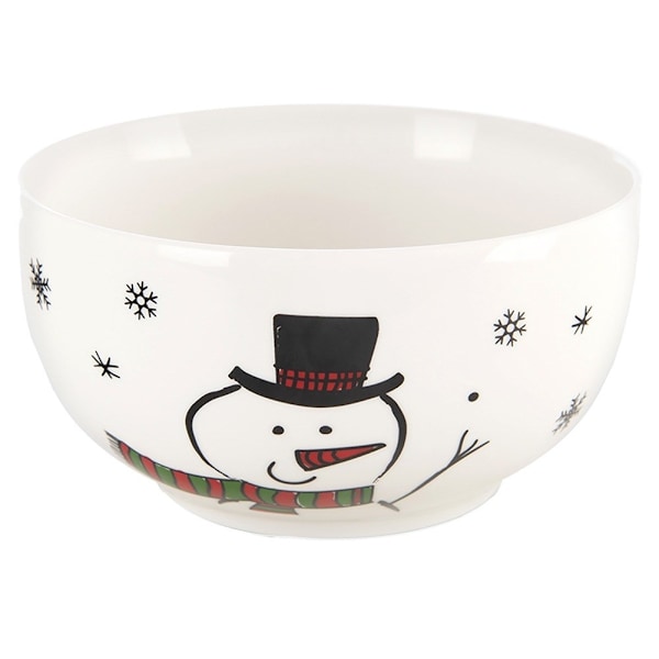 Barnmugg med skål, snögubbe i porslin, 2 st.