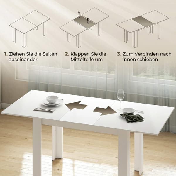 Utdragbart matbord, 140-180 x 80 cm, Vitt
