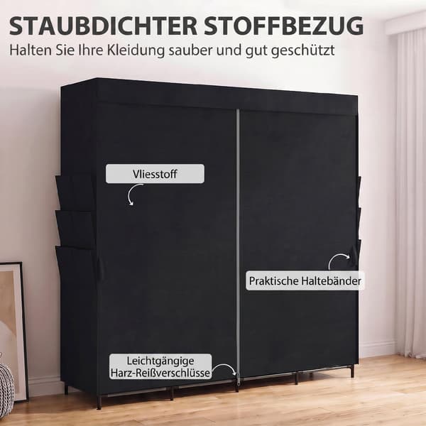 Bærbart stofgarderobe, støvtæt, sort, 170 x 45 x 167 cm