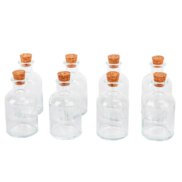 Set med 8 glasflaskor med korkar – 150 ml, runda