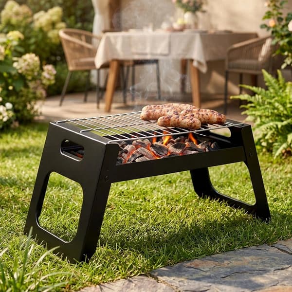 Bærbar kulgrill, foldbar stål, 46x22x22 cm
