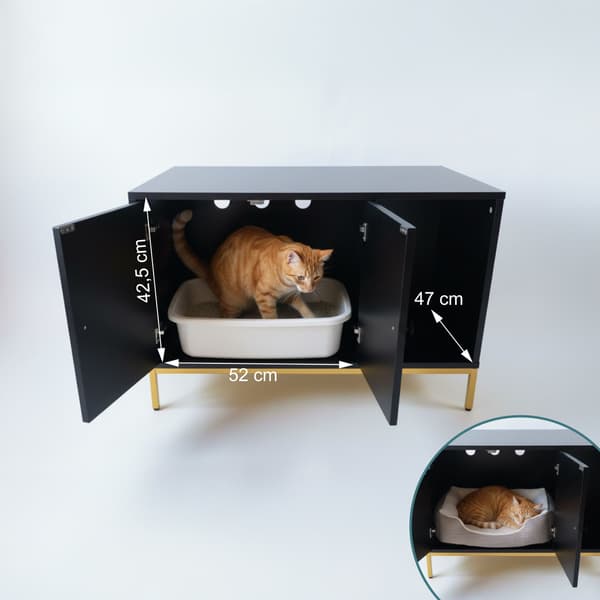 Kattsandskåp, träeffekt, metallram, 2 dörrar