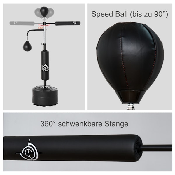 Boksestativ Stående Boksetræner Med 2 Speed Bolde Refleksstang Og Sugekop Base 160-230 Cm Højdejusterbar Sort