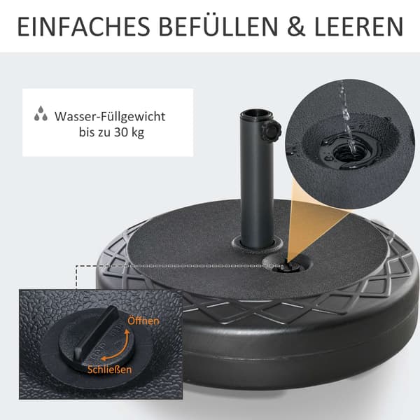Parasolfod, HDPE, passer til 38/48 mm stænger, sort
