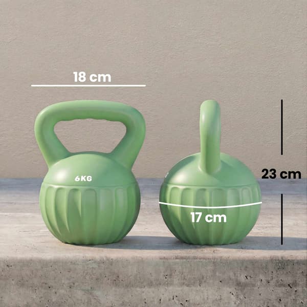 Kettlebell 6kg sandfylld, halkfritt grepp, grön