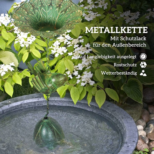 Sarja 3 kpl sadeketjuja, 123 cm, metallinen sateenpoistoketju, viemäriketju kiinnitetyllä ripustimella, linnut, kello, kouruketju, sadevesiketju, sate