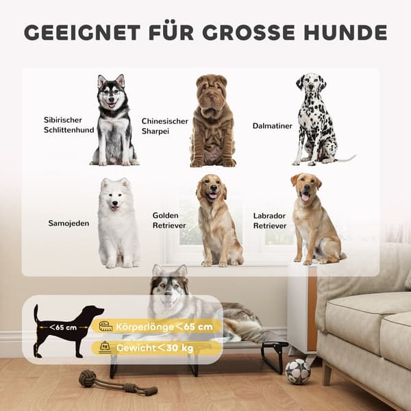 Forhøjet hundeseng med åndbart mesh, stor, lysegrå