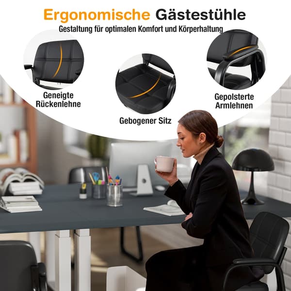 Ergonominen vierastuolisetti metallirungolla, musta