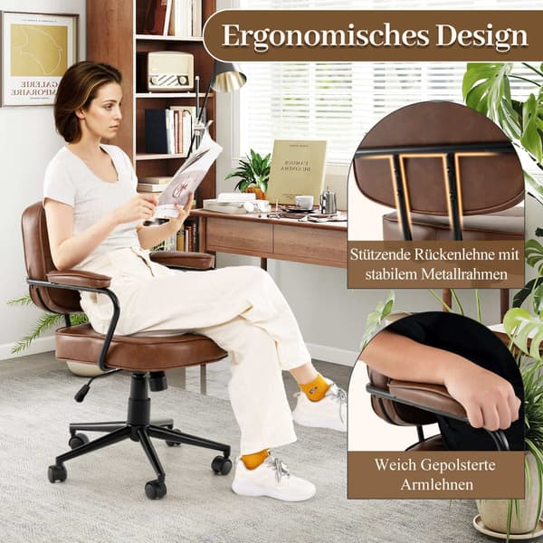 Ergonomisk kontorsstol, justerbar, brunt konstläder