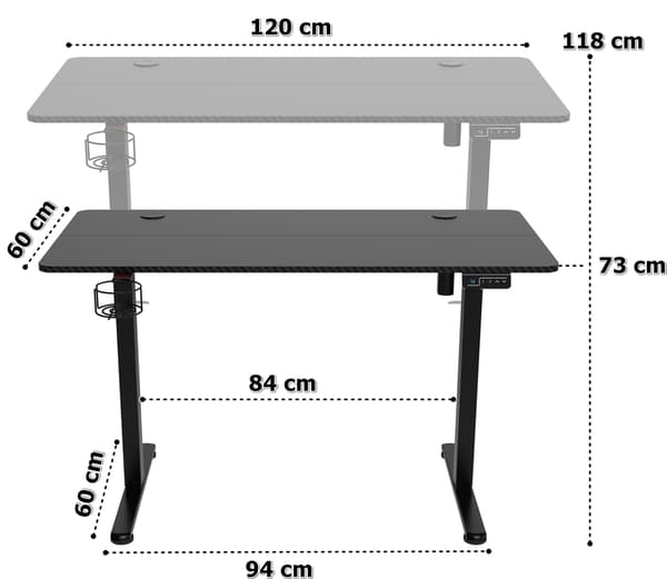 Elektrisk gamingbord, højdejusterbart, sort, 120 cm
