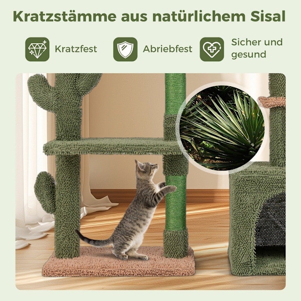 Raaputuspylvään kaktuskissan puu tasoineen riippumatto kissa luola vihreä + ruskea (81cm korkea)