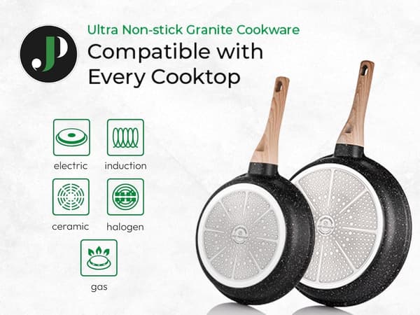 14-delt Granite Non-stick køkkengrejsæt, sort
