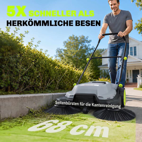 Manuel gulvfejer, 68 cm bredde, 24 liters beholder, justerbart håndtag