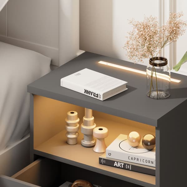 Sängbord set om 2 med LED-belysning, antracit
