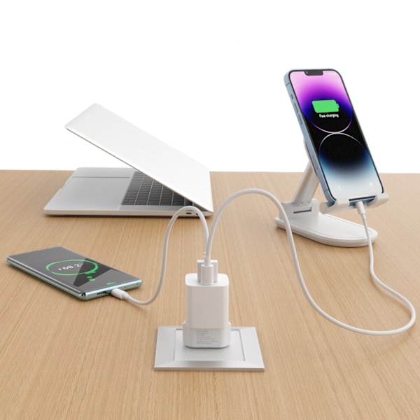 PD QC 3.0 väggladdare 100-240V 20W USB-C USB-A vit