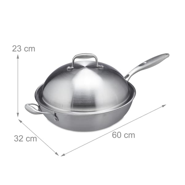 Wok i rustfrit stål med låg