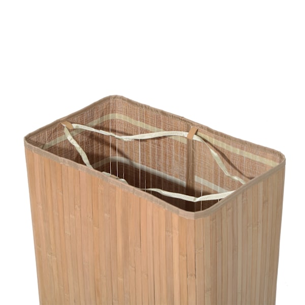 Pyykkikori 100L Pyykkilaatikko Pyykinkeräin Kannella, Kangaspussi, Bambu, Luonnonmukainen, 52X32X63Cm