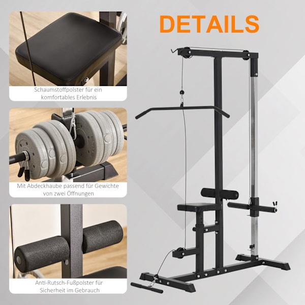 Multifunktionel Fitnessstation Med Justerbart Sæde Og Remskive, Stål, Sort, 107X120X190Cm