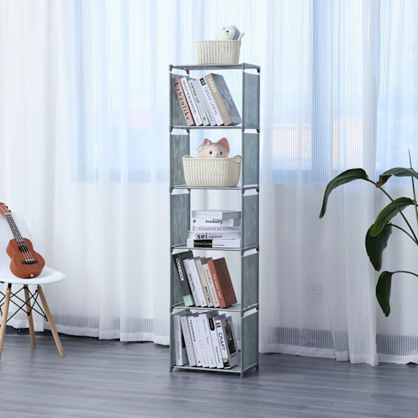 Herzberg 5-lags multifunktions bogreol og opbevaringsstativ - 42x153 cm sort