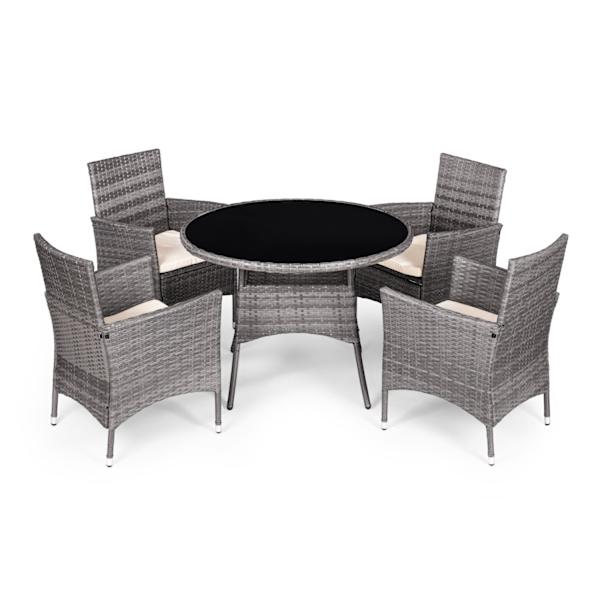 Trädgårdsmöbelset med rottingliknande finish – 4 stolar + Round Table MultiGarden