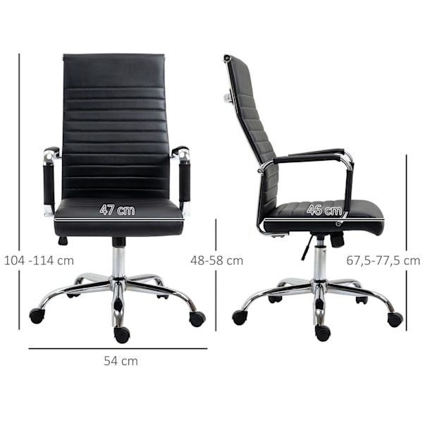 Kontorsstol ergonomisk chefsstol med vippfunktion, höj- och sänkbar, klädd i konstläder och skum, svart