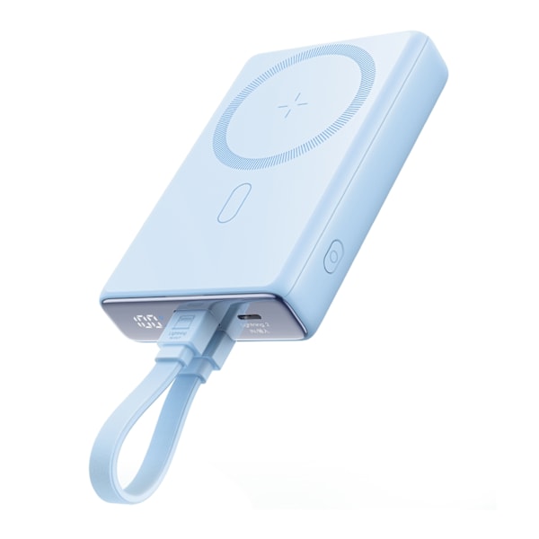 Magneettinen varavirtalähde 10000mAh 20W jalustalla + Lightning-kaapeli - USB-C sininen