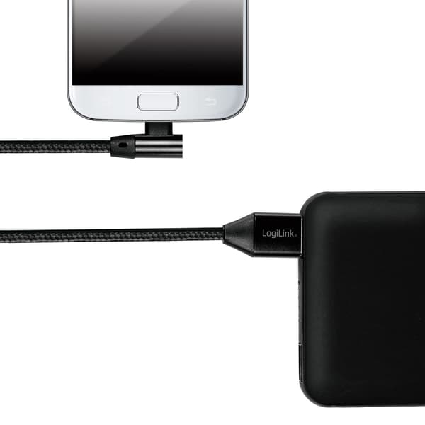 Kulmikas MicroUSB-kaapeli USB 2.0 15W 1m