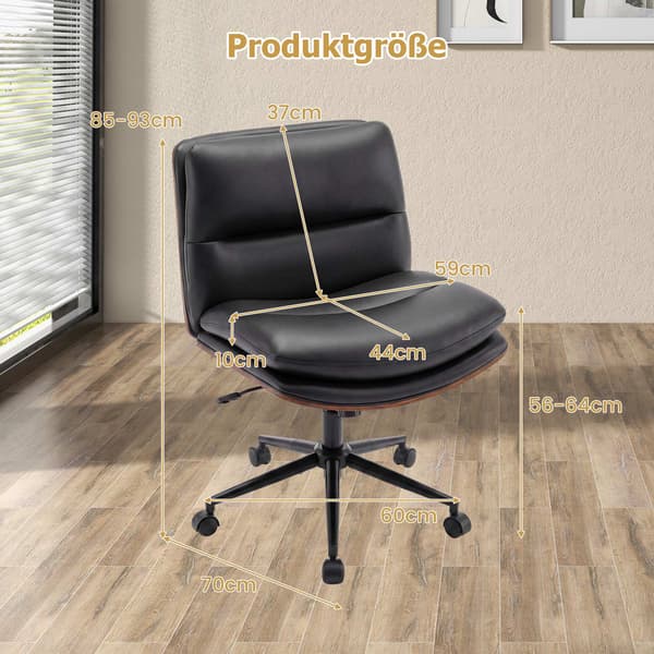 Ergonomisk sort kontorstol med hjul, uden armlæn
