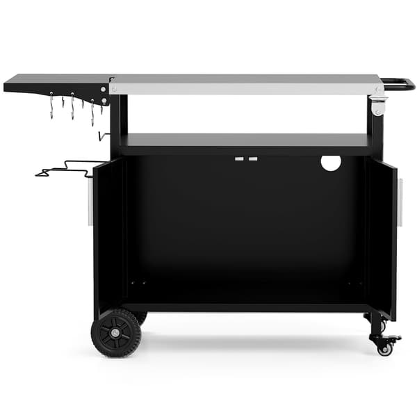 Grillvogn med opbevaring, sammenklappelig rustfri top, sort