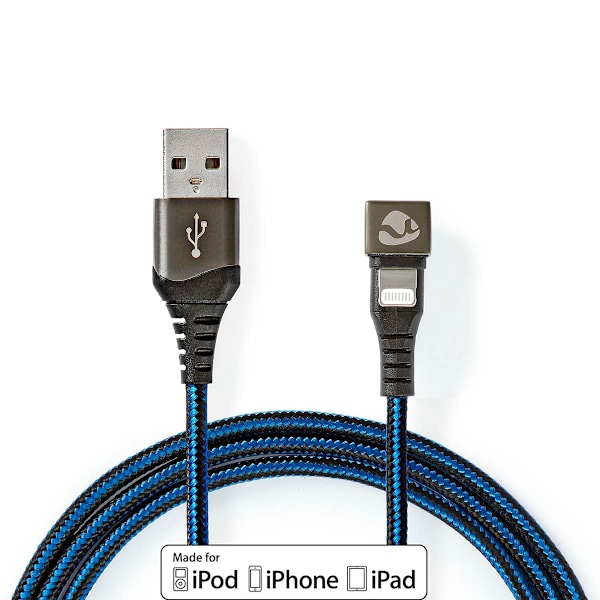 USB kaapeli | USB 2.0 | Apple Lightning 8-Pin | USB-A Uros | 12 W | 480 Mbps | Niklattu | 1.00 m | Pyöreä | Nailon / Punottu | Musta / Sininen | Laati