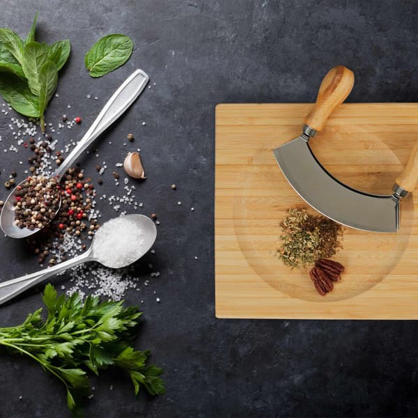 Dubbelbelagd skärkniv med bräda