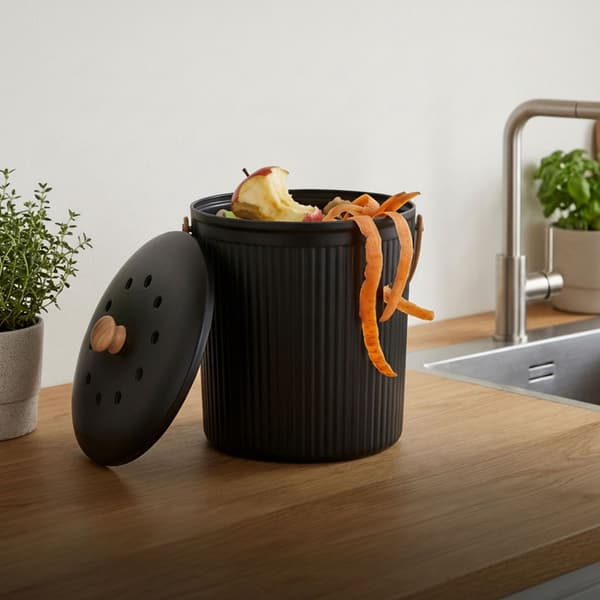 Køkkenkompostbeholder, 5,6 l, sort, kulfiltre