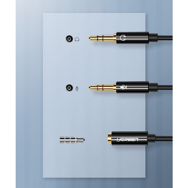AUX splitteradapter 3,5 mm minijack för mikrofon och hörlurar svart