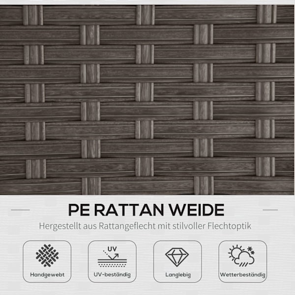 10 stk. Rattan siddegruppe, med hjørnestole, bord, taburetter, sæde- og ryghynder, PE rattan, polyester, 120 x 68 x 73 cm, mørkegrå |