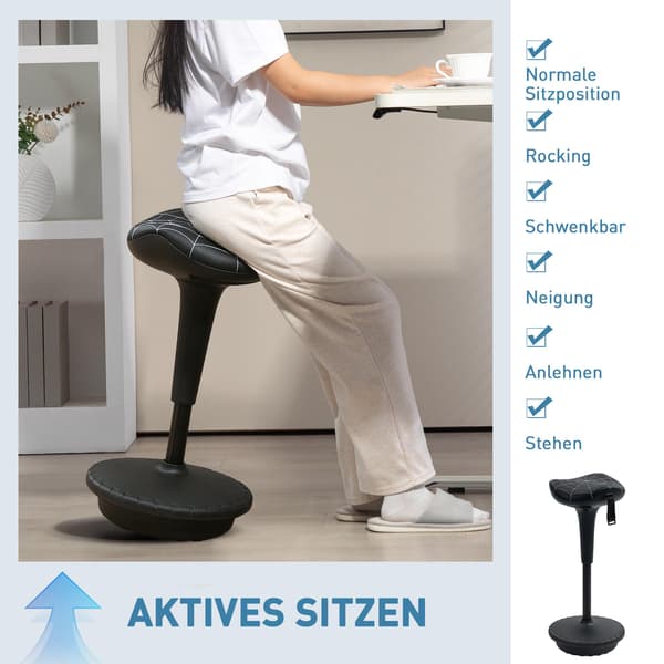 Ergonomisk ståskammel med justerbar højde, sort