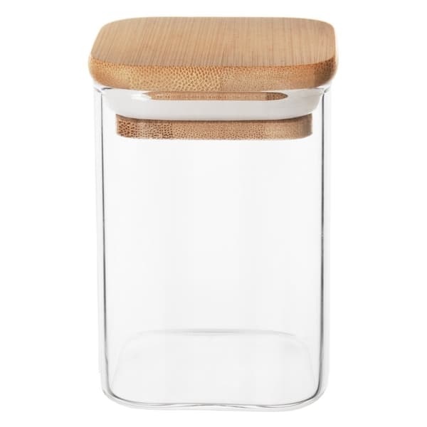 Fyrkantig glasburk med bambulock och silikonpackning