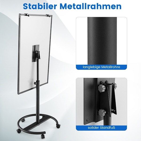 Flipover-stativ på hjul med magneter og markører, whiteboard, højdejusterbar op til 192 cm