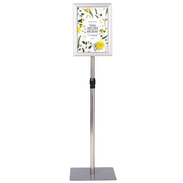 DIN A4 informationsstativ, højdejusterbart, aftageligt plakatstativ, sølv/sort, 33 x 24 cm-sølv