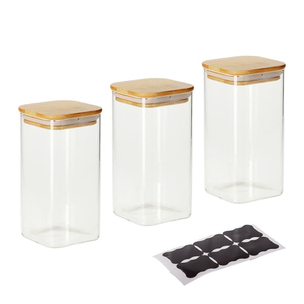 Glasopbevaringskrukker, bambuslåg, 1500 ml, sæt med 3