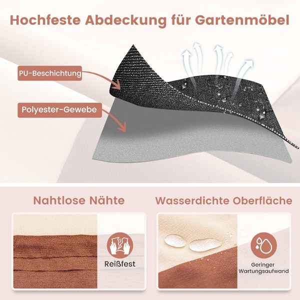 Ø 158 cm Rundt havemøbelbetræk med ventilationsslidser & spænder & snore beige
