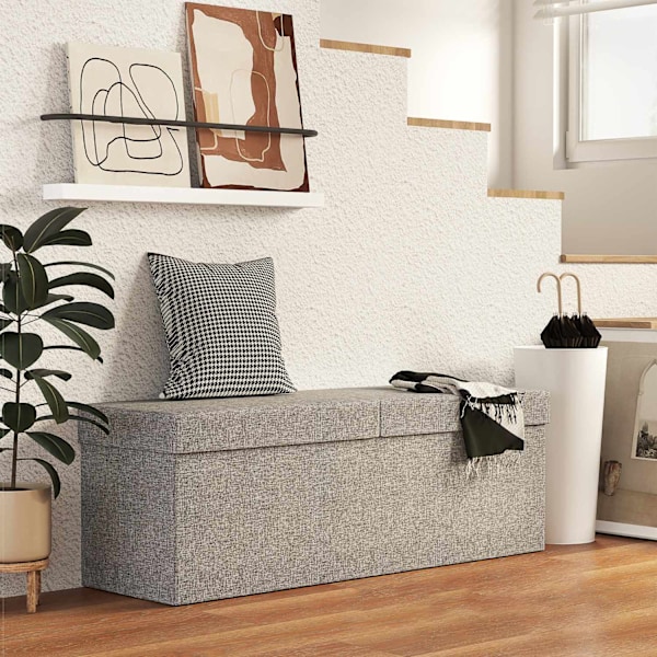 Bænk med opbevaringsplads, foldbar polstret bænk med separate beholdere, sengebænk med linnedlook, sædekiste til entre, soveværelse, stue, 110 x 38 x