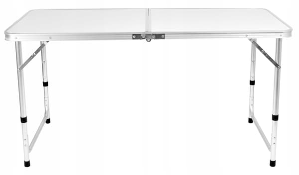 Hopfällbart campingbord, justerbar höjd, 120x60 cm, vit