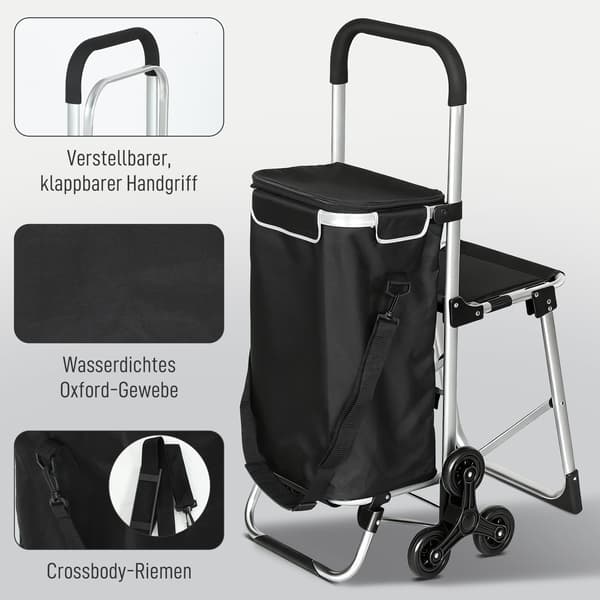 Ostoskärry, 40L, 3-pyöräinen, alumiinirunko, istuin