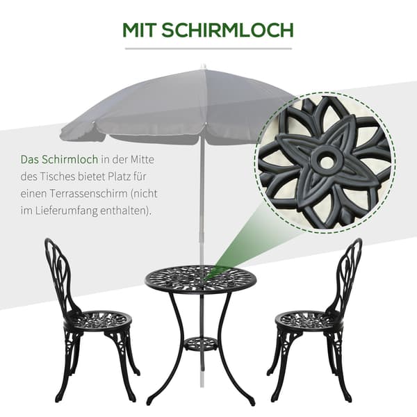 Siddegruppe Til 2, Spisegruppe Med 1 Bord + 2 Stole, Aluminium, Sort