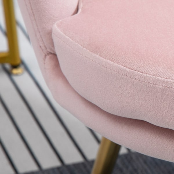 Fåtölj Vardagsrum Relax Stol Lounge Stol med Lotusformad Design Stoppad Stol med Metallben Sammetslook Enkelstol för Sovrum Rosa Aosom
